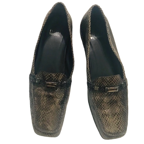 ⭐️🌟Stuart Weitzman Brown Lizard Print Loafers Sz 9.5M - Picture 1 of 9